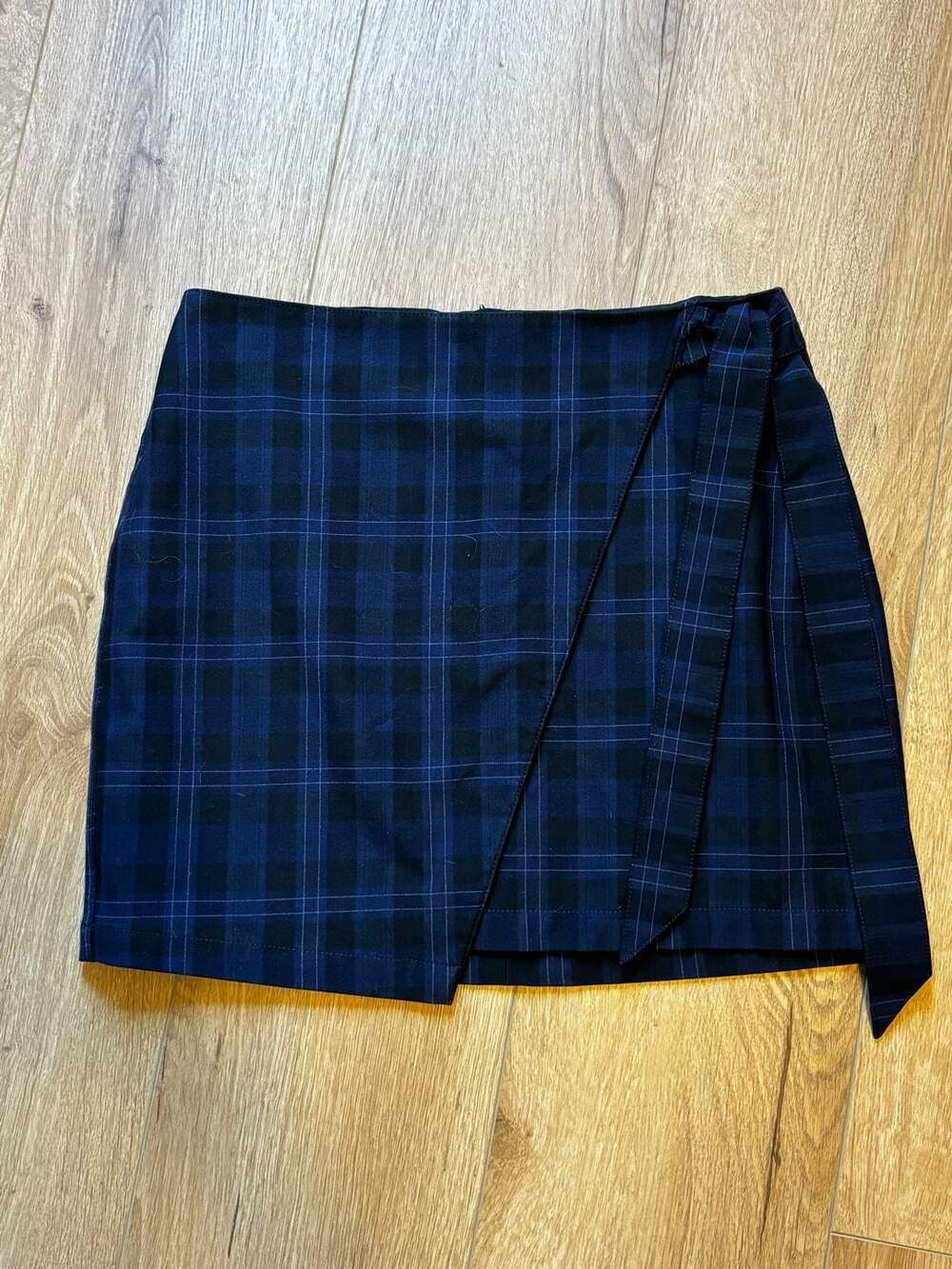 Express Blue Plaid Wrap Mini Skirt Size 4